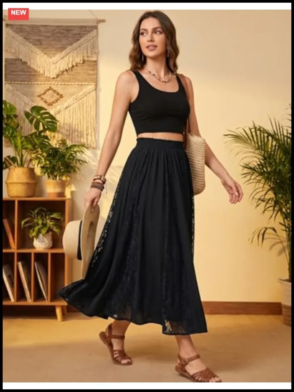 Women's Lace Maxi Skirt Flowy A-Line High Waist with Pockets Renaissance